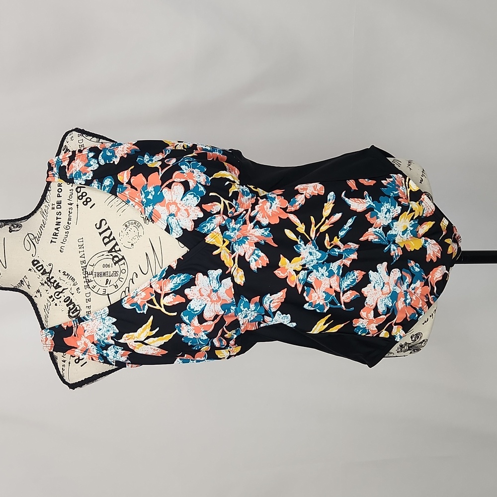 Surfside Black & Floral One Piece Bathing Suit, 1X